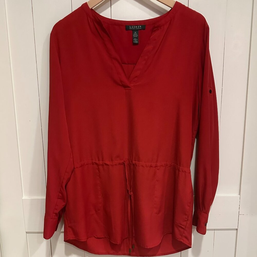 ❤️ Lauren Ralph Lauren Red Cinched Waist Blouse – Size M